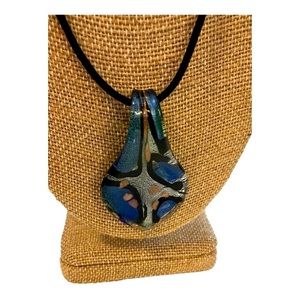 1&” blue and green fashion necklace on brown suede cord- NWT